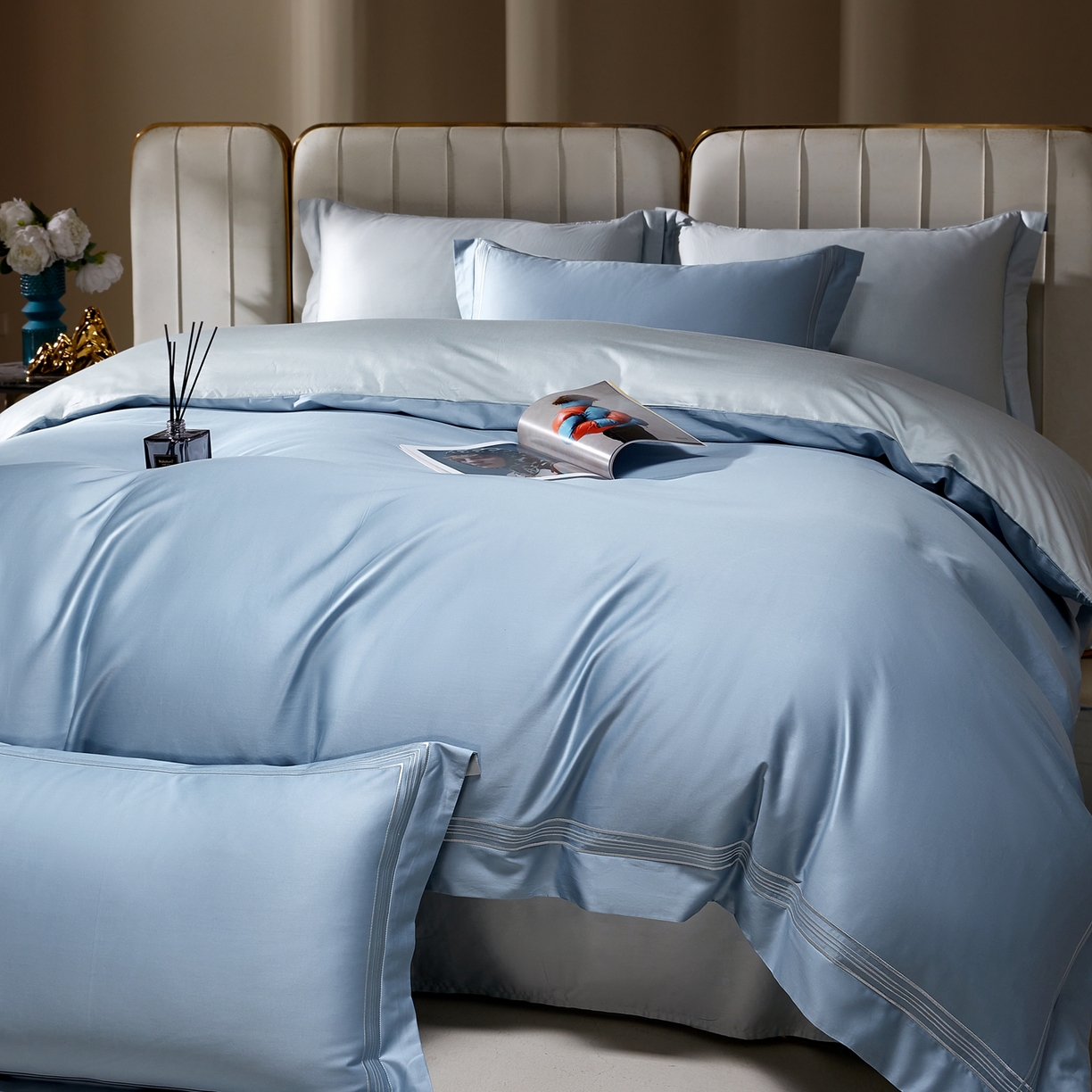 91家纺网 家纺一手货源 找家纺 （总）佳汐蓝家纺 2026新款新疆长绒棉全棉纯棉轻奢五线刺绣四件套