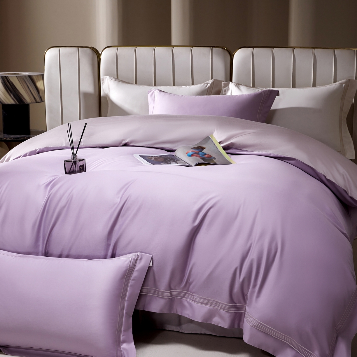 佳汐蓝家纺 2026新款新疆长绒棉全棉纯棉轻奢五线刺绣四件套 薰衣紫