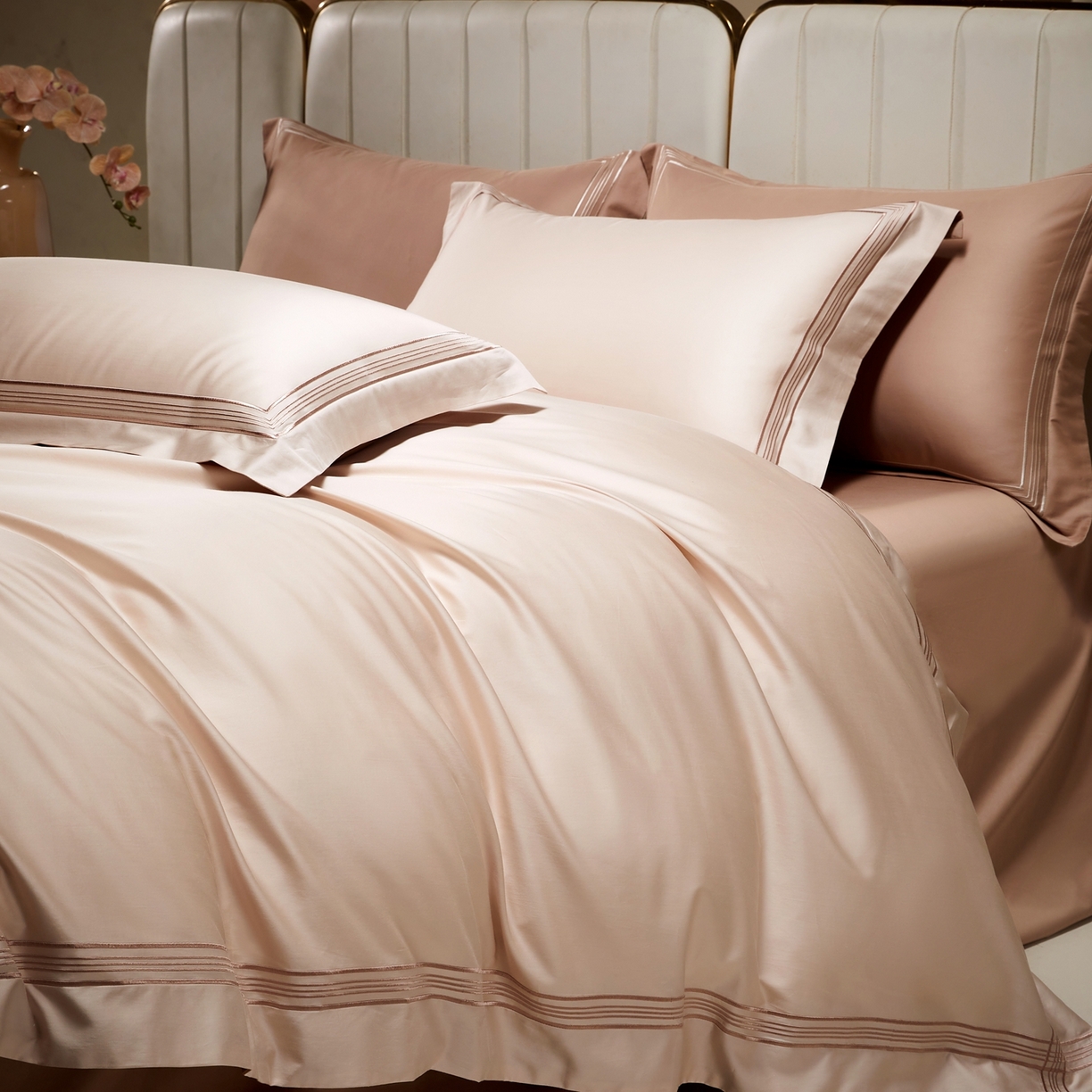 91家纺网 家纺一手货源 找家纺 佳汐蓝家纺 2026新款新疆长绒棉全棉纯棉轻奢五线刺绣四件套 稻谷米