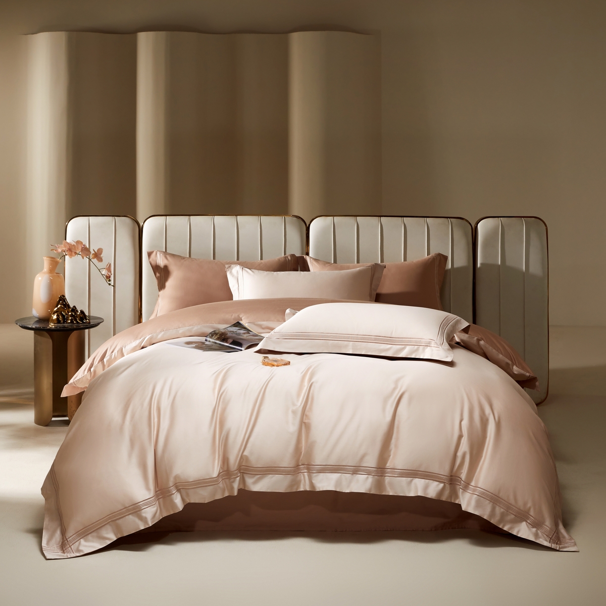 91家纺网 家纺一手货源 找家纺 佳汐蓝家纺 2026新款新疆长绒棉全棉纯棉轻奢五线刺绣四件套 稻谷米