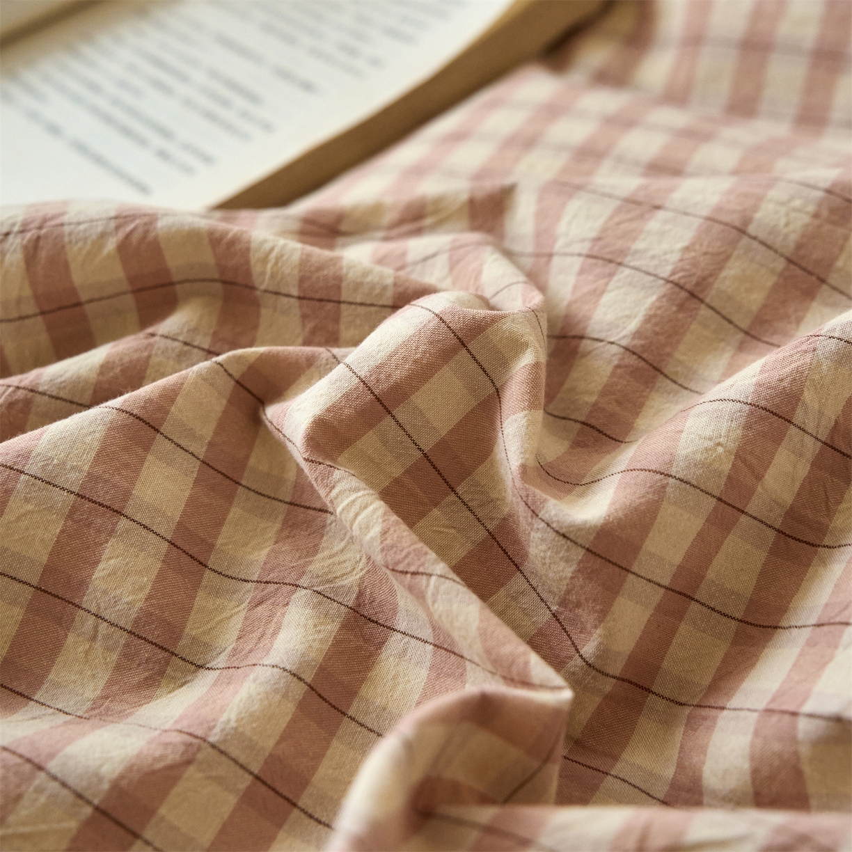 91家纺网 家纺一手货源 找家纺 兰紫橙家纺 2026新款全棉纯棉水洗棉四件套方格朵拉 方格-朵拉粉