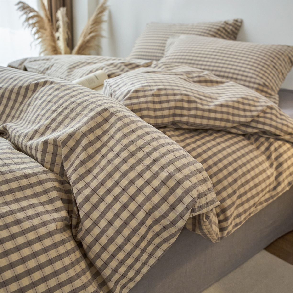 兰紫橙家纺 2026新款全棉纯棉水洗棉四件套方格朵拉 方格-朵拉灰