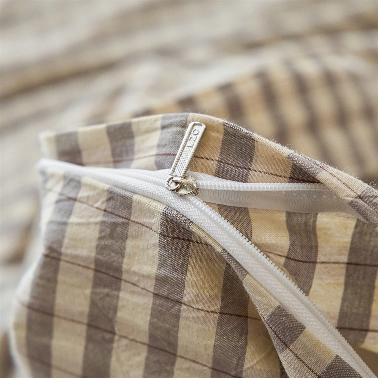 91家纺网 家纺一手货源 找家纺 兰紫橙家纺 2026新款全棉纯棉水洗棉四件套方格朵拉 方格-朵拉灰