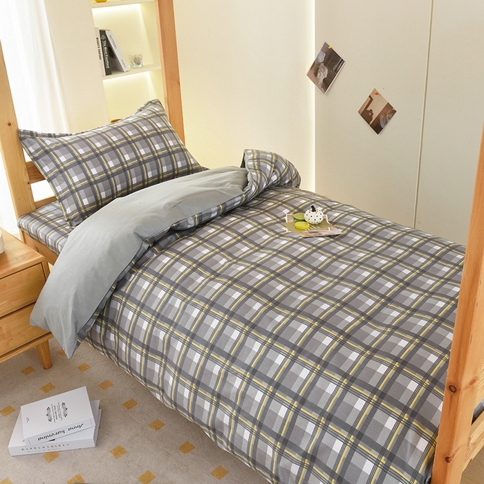 91家纺网 家纺一手货源 找家纺 朵希曼 2026新款印花全棉13372学生三件套系列 简格-灰