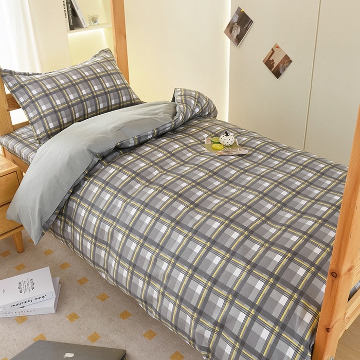 91家纺网 家纺一手货源 找家纺 朵希曼 2026新款印花全棉13372学生三件套系列 简格-灰