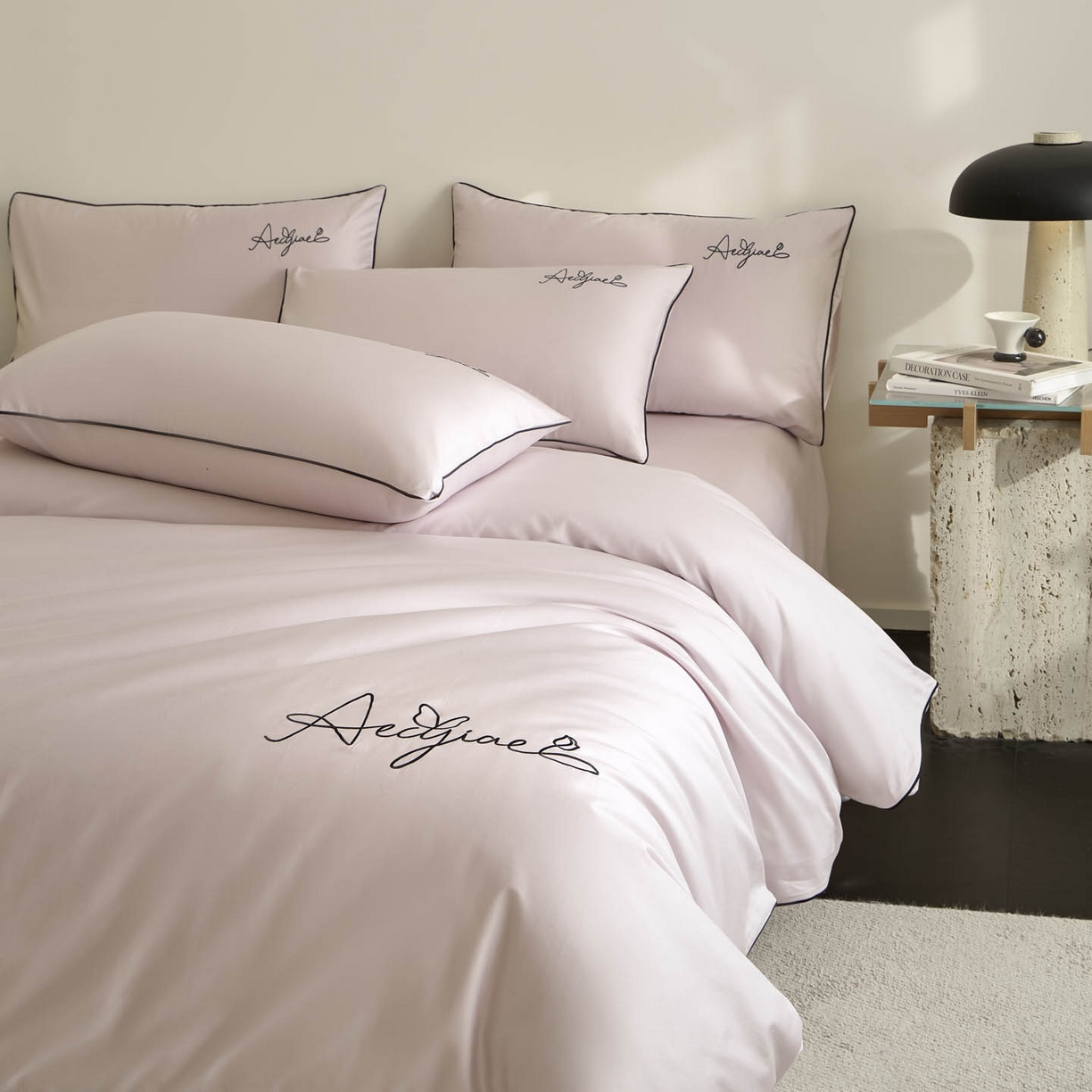 涵宸家纺 2026新款全棉工艺款简奢刺绣四件套-千叶 千叶-紫