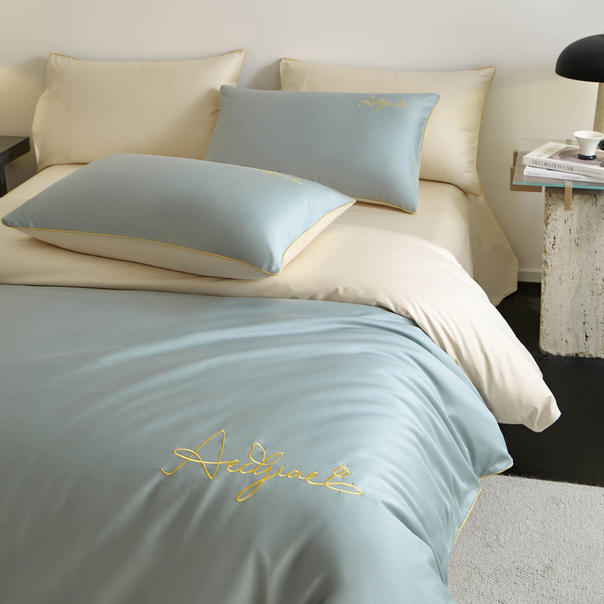 涵宸家纺 2026新款全棉工艺款简奢刺绣四件套-千叶 千叶-绿