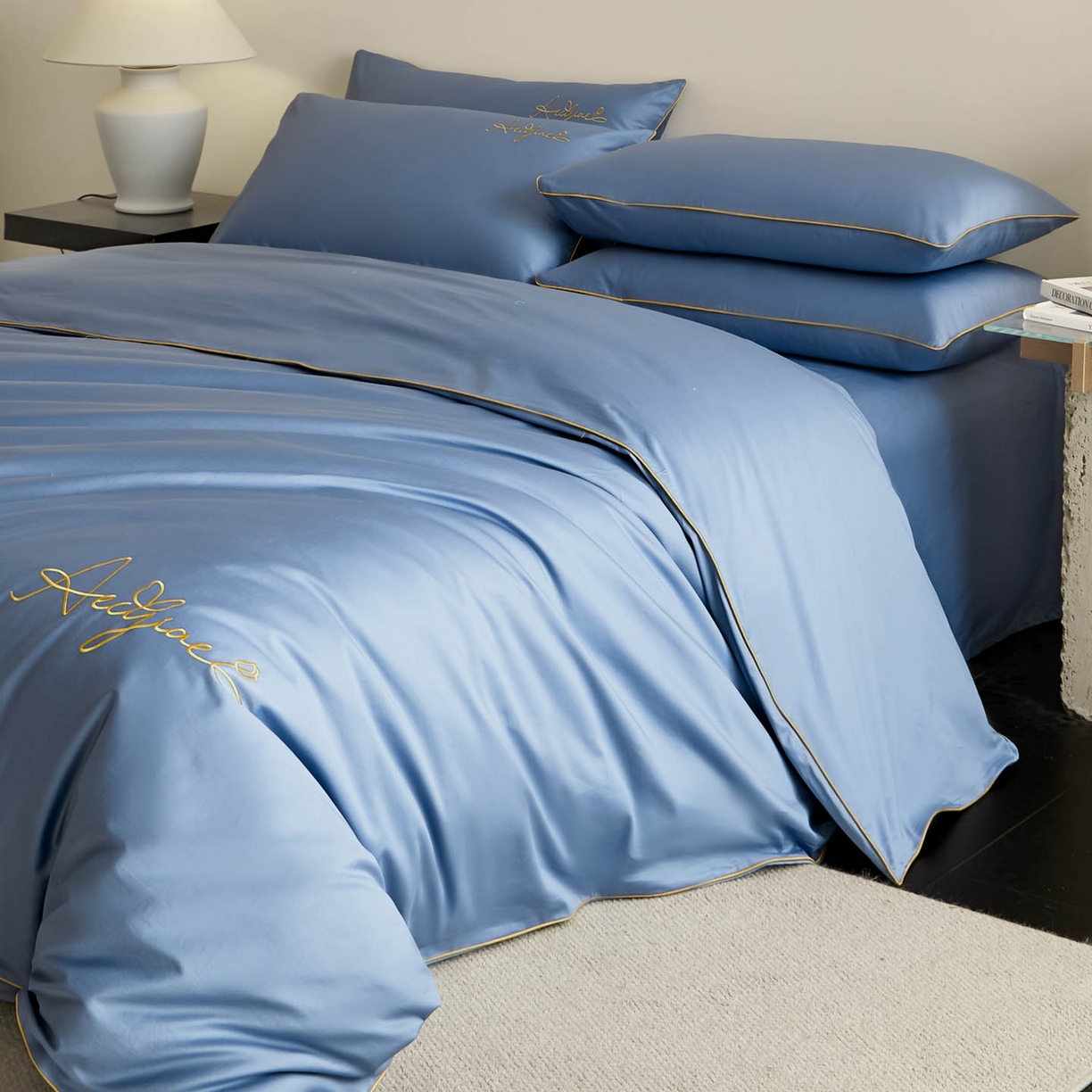 91家纺网 家纺一手货源 找家纺 涵宸家纺 2026新款全棉工艺款简奢刺绣四件套-千叶 千叶-兰