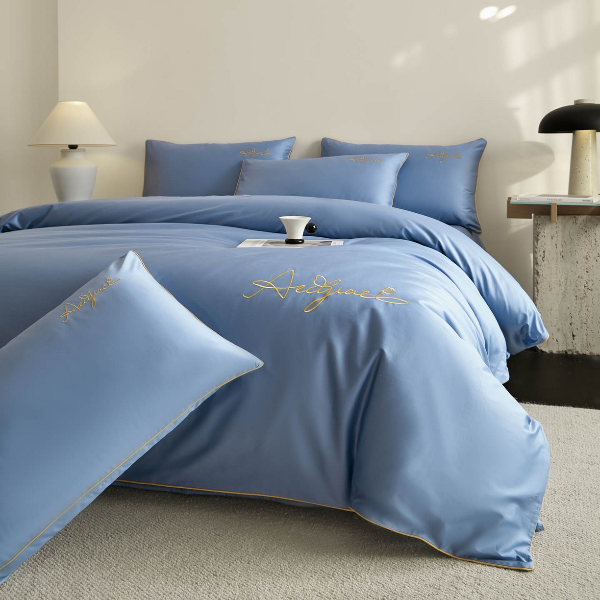 91家纺网 家纺一手货源 找家纺 涵宸家纺 2026新款全棉工艺款简奢刺绣四件套-千叶 千叶-兰