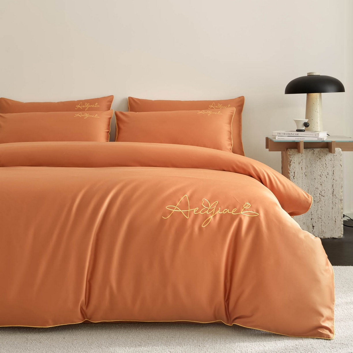 涵宸家纺 2026新款全棉工艺款简奢刺绣四件套-千叶 千叶-橙