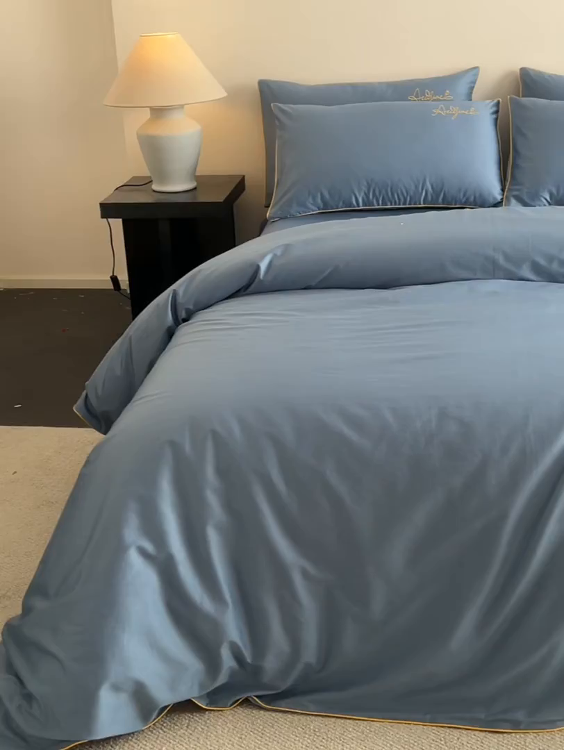 91家纺网 家纺一手货源 找家纺 涵宸家纺 2026新款全棉工艺款简奢刺绣四件套-千叶 千叶-兰