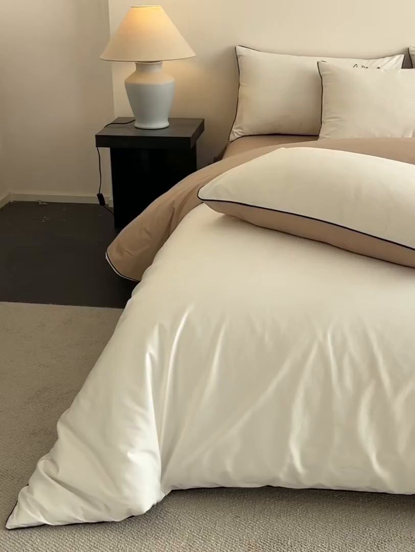 91家纺网 家纺一手货源 找家纺 涵宸家纺 2026新款全棉工艺款简奢刺绣四件套-千叶 千叶-米白