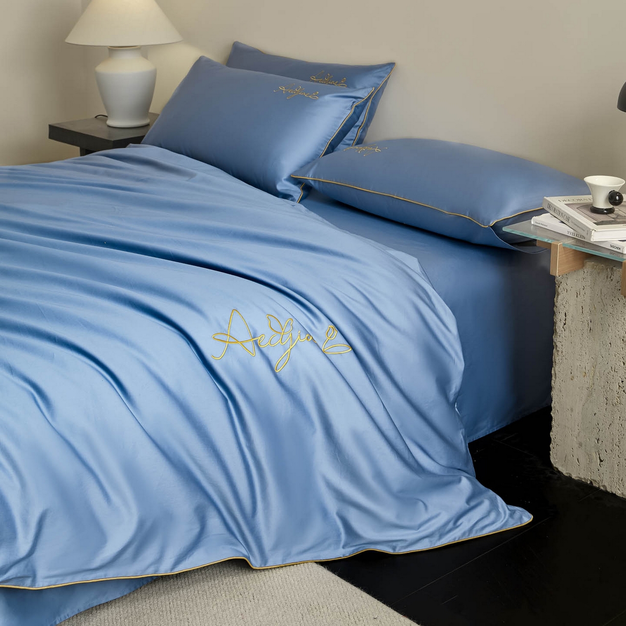 91家纺网 家纺一手货源 找家纺 涵宸家纺 2026新款全棉工艺款简奢刺绣四件套-千叶 千叶-兰