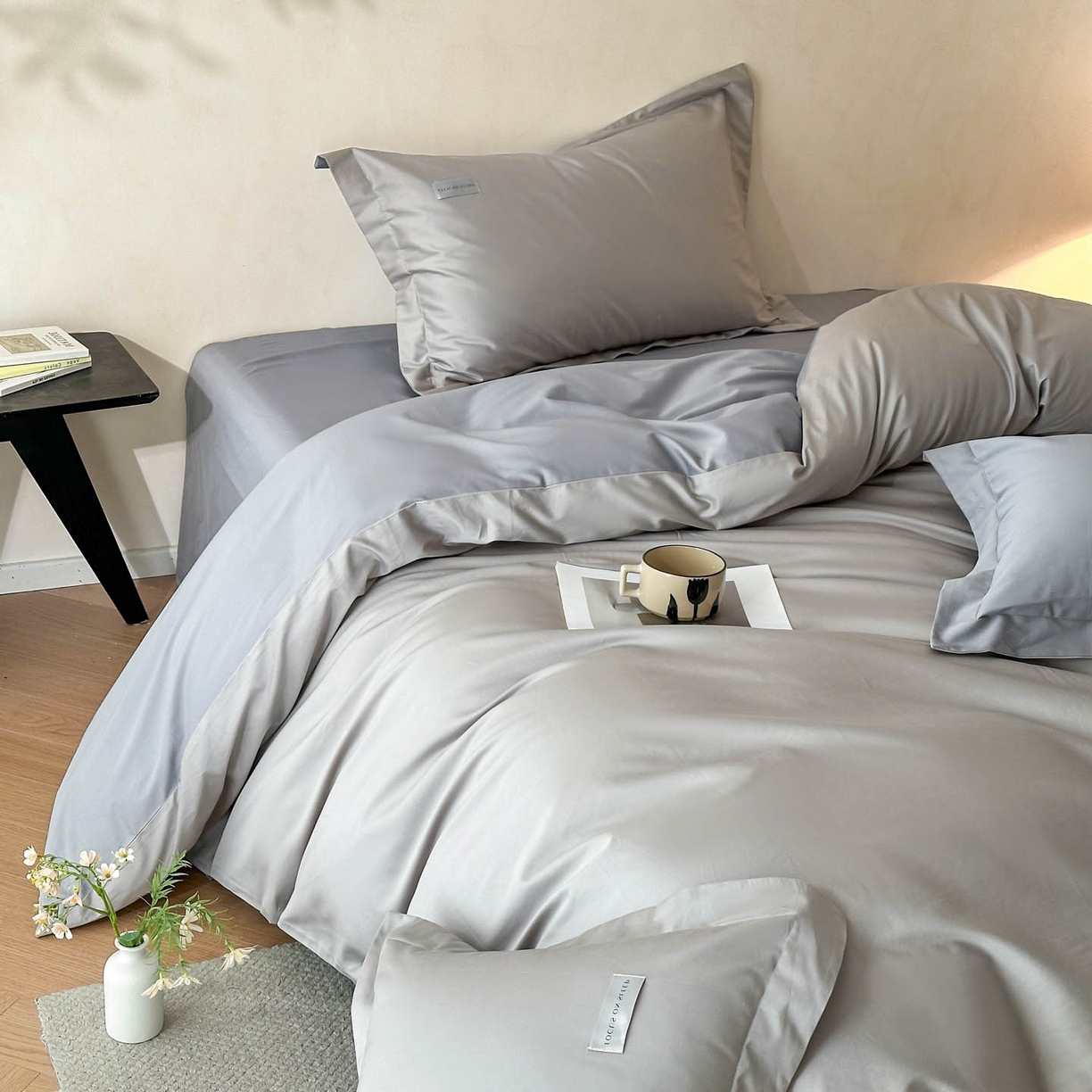 91家纺网 家纺一手货源 找家纺 涵宸家纺 2026新款全棉工艺款简奢织标四件套-彼得 彼得-银灰