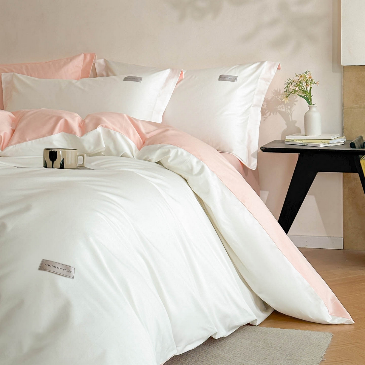 91家纺网 家纺一手货源 找家纺 涵宸家纺 2026新款全棉工艺款简奢织标四件套-彼得 彼得-米浅粉