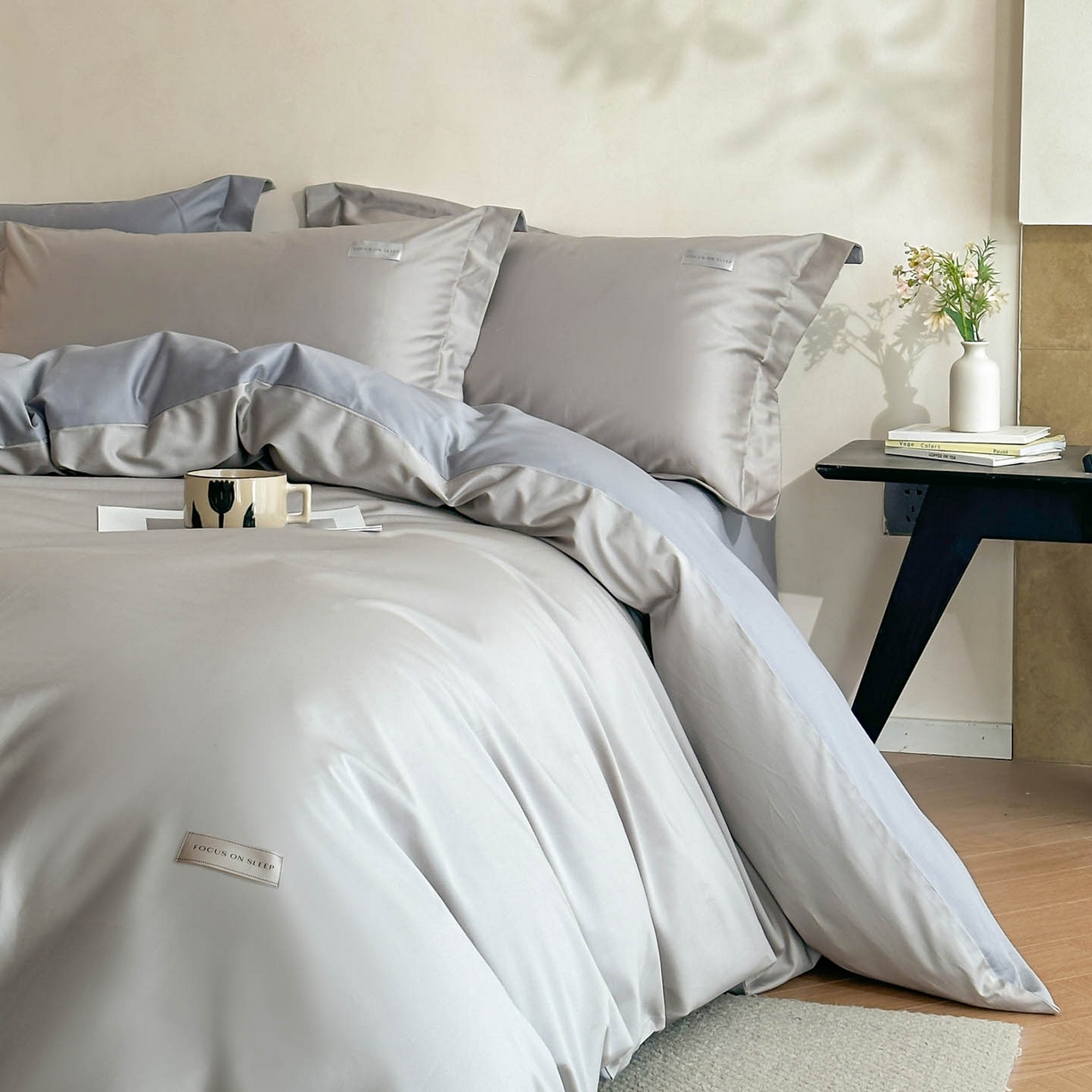 91家纺网 家纺一手货源 找家纺 涵宸家纺 2026新款全棉工艺款简奢织标四件套-彼得 彼得-银灰