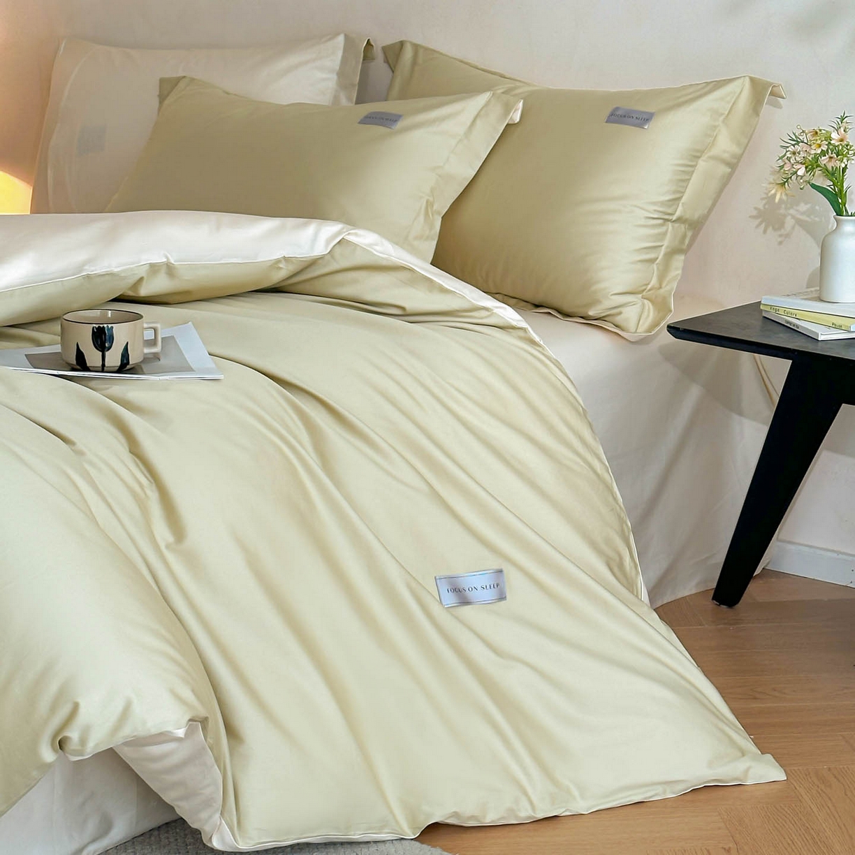 91家纺网 家纺一手货源 找家纺 涵宸家纺 2026新款全棉工艺款简奢织标四件套-彼得 彼得-柠檬