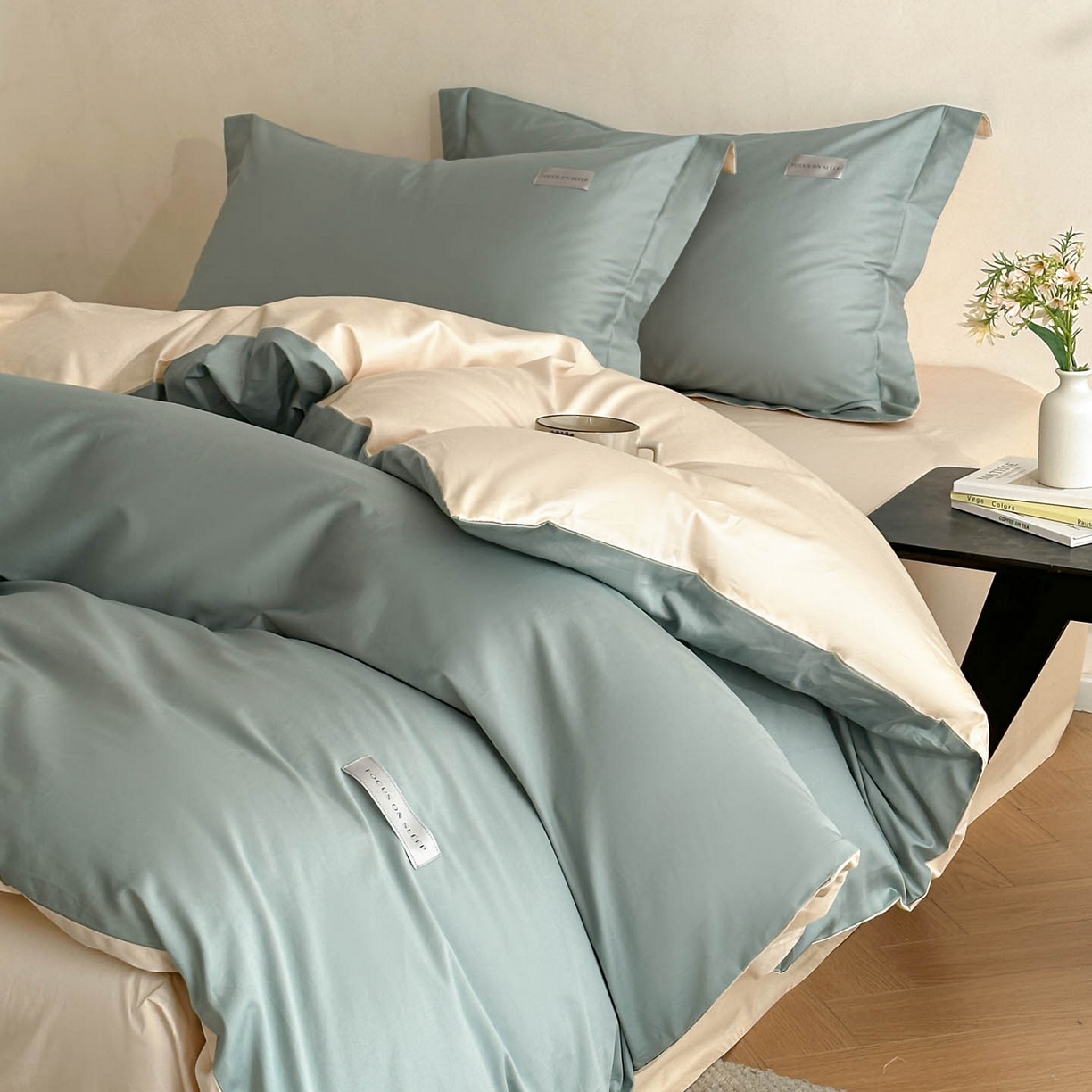 91家纺网 家纺一手货源 找家纺 涵宸家纺 2026新款全棉工艺款简奢织标四件套-彼得 彼得-绿