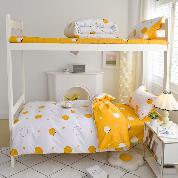 91家纺网 家纺一手货源 找家纺 朵希曼 2026新款印花全棉13372学生三件套系列 圈点生活，白