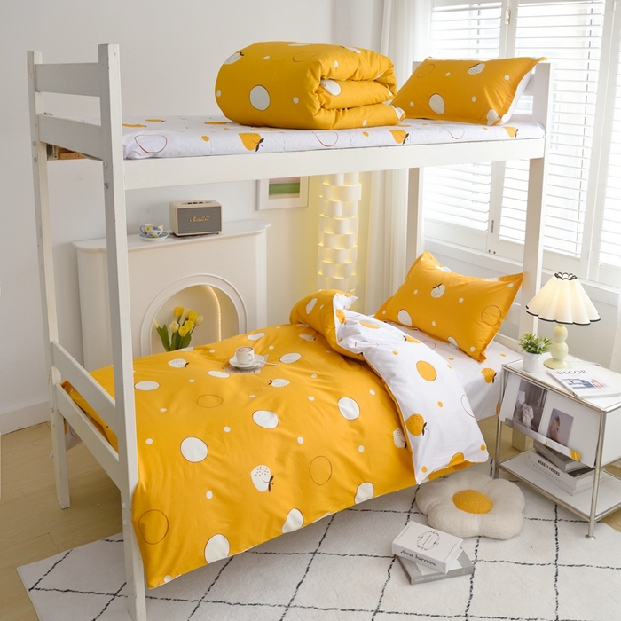 91家纺网 家纺一手货源 找家纺 朵希曼 2026新款印花全棉13372学生三件套系列 圈点生活，橙