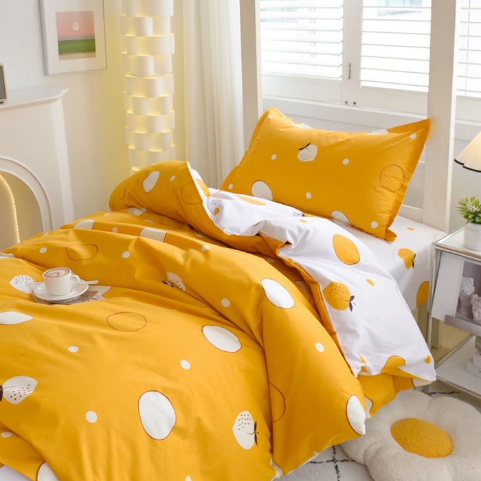 91家纺网 家纺一手货源 找家纺 朵希曼 2026新款印花全棉13372学生三件套系列 圈点生活，橙