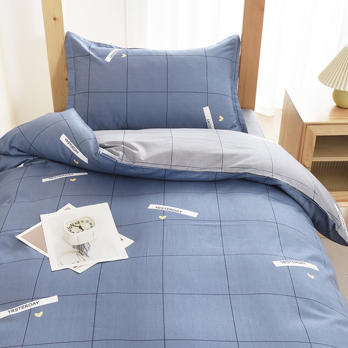 91家纺网 家纺一手货源 找家纺 朵希曼 2026新款印花全棉13372学生三件套系列 幸运星-蓝