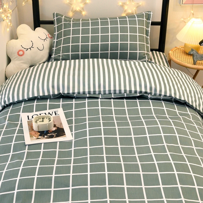 91家纺网 家纺一手货源 找家纺 朵希曼 2026新款印花全棉13372学生三件套系列 优雅格调-绿