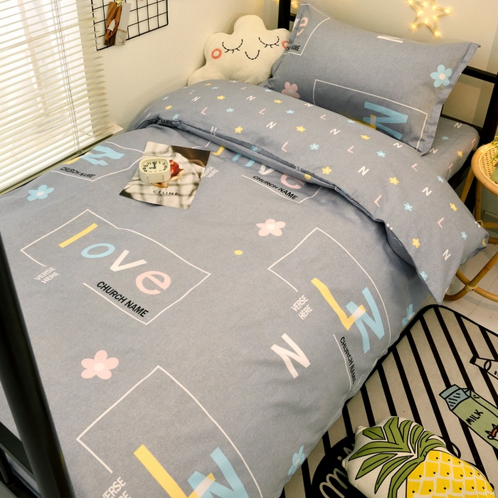 91家纺网 家纺一手货源 找家纺 朵希曼 2026新款印花全棉13372学生三件套系列 恬爱灰