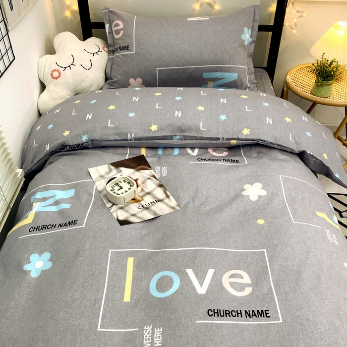 91家纺网 家纺一手货源 找家纺 朵希曼 2026新款印花全棉13372学生三件套系列 恬爱灰