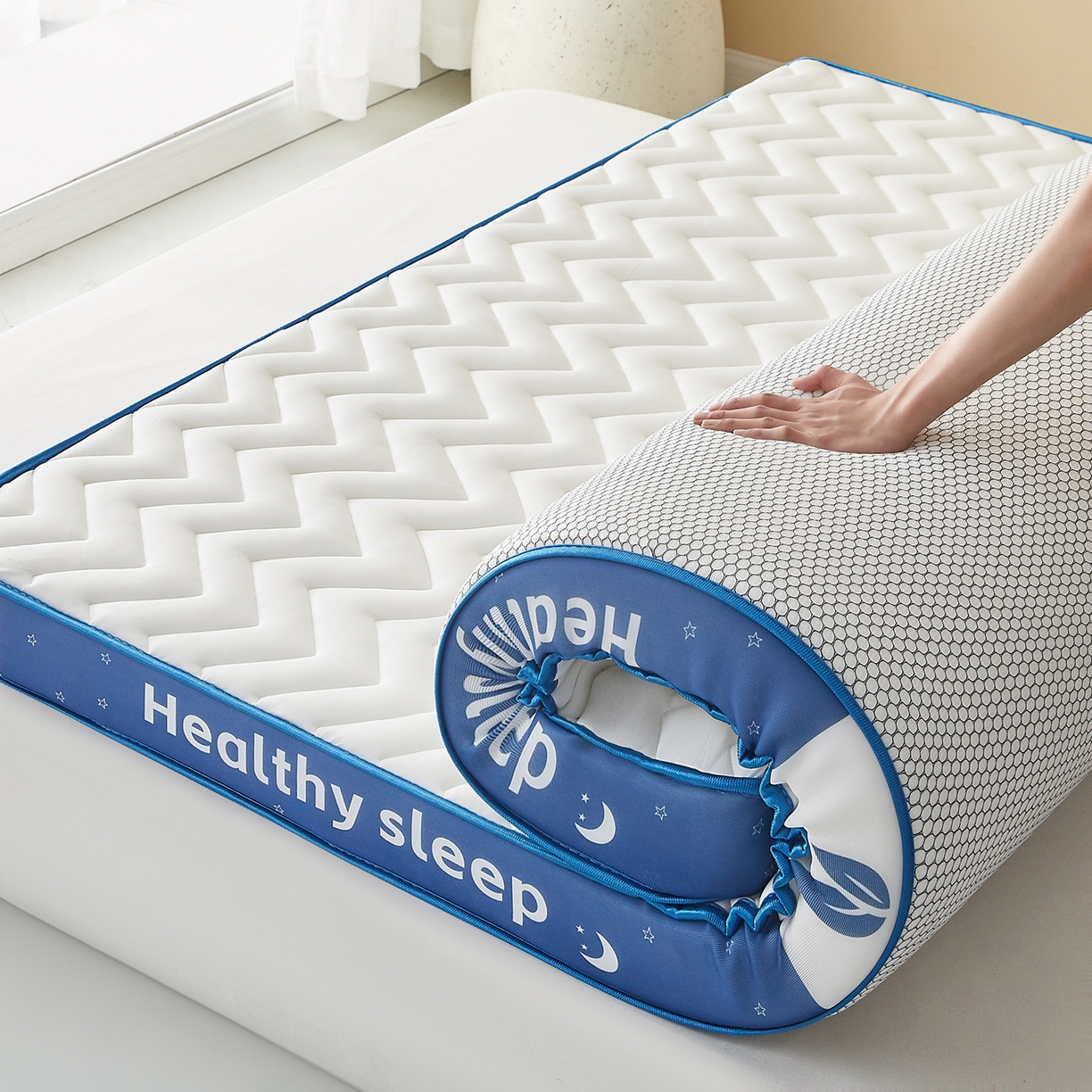 91家纺网 家纺一手货源 找家纺 （总）月茶家纺 2026新款立体三色波浪乳胶海绵床垫