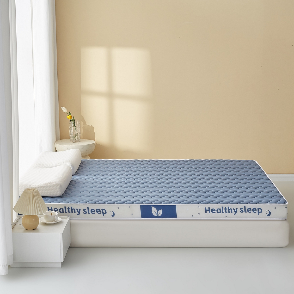 91家纺网 家纺一手货源 找家纺 月茶家纺 2026新款立体三色波浪乳胶海绵床垫 蓝色9cm