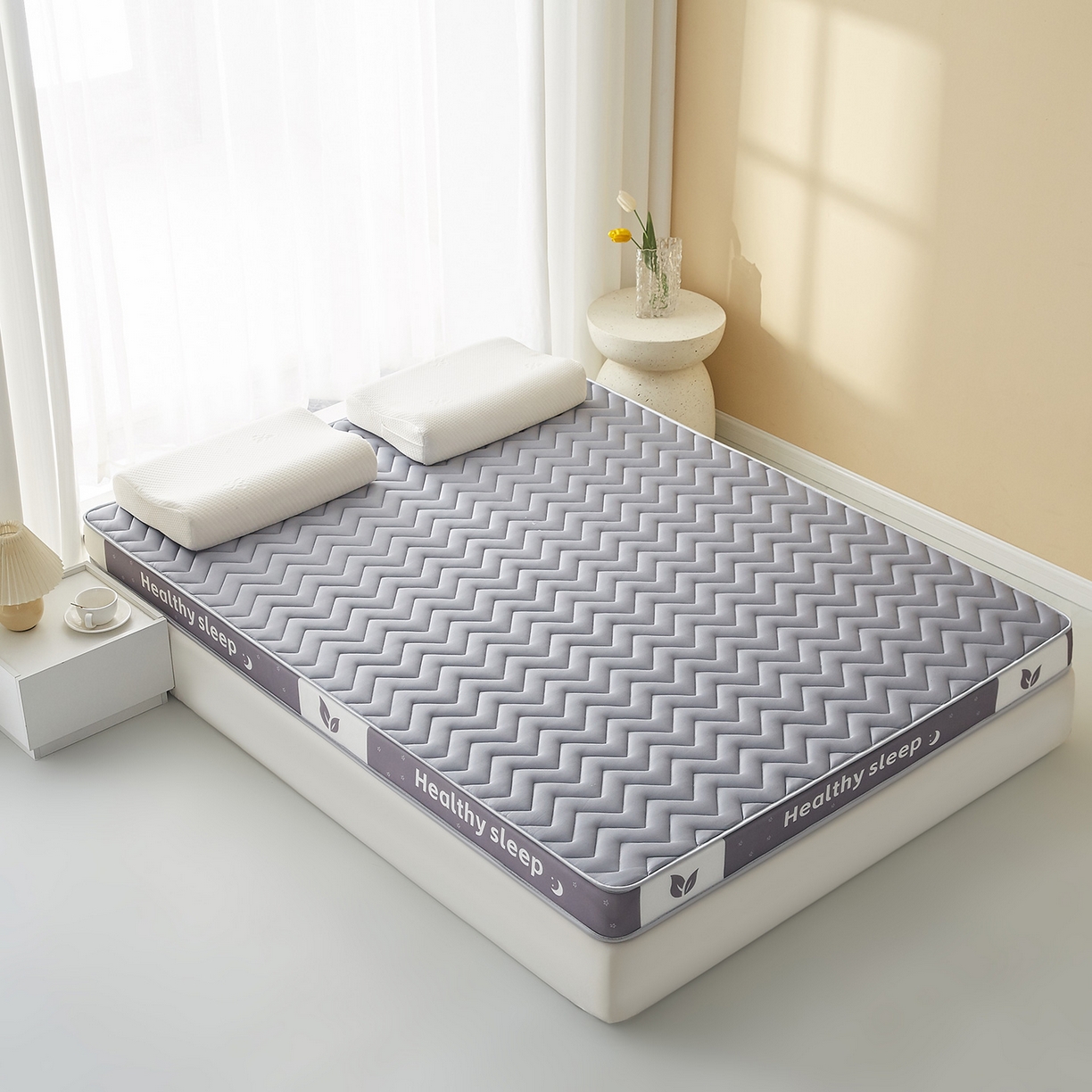 91家纺网 家纺一手货源 找家纺 月茶家纺 2026新款立体三色波浪乳胶海绵床垫 灰色6cm