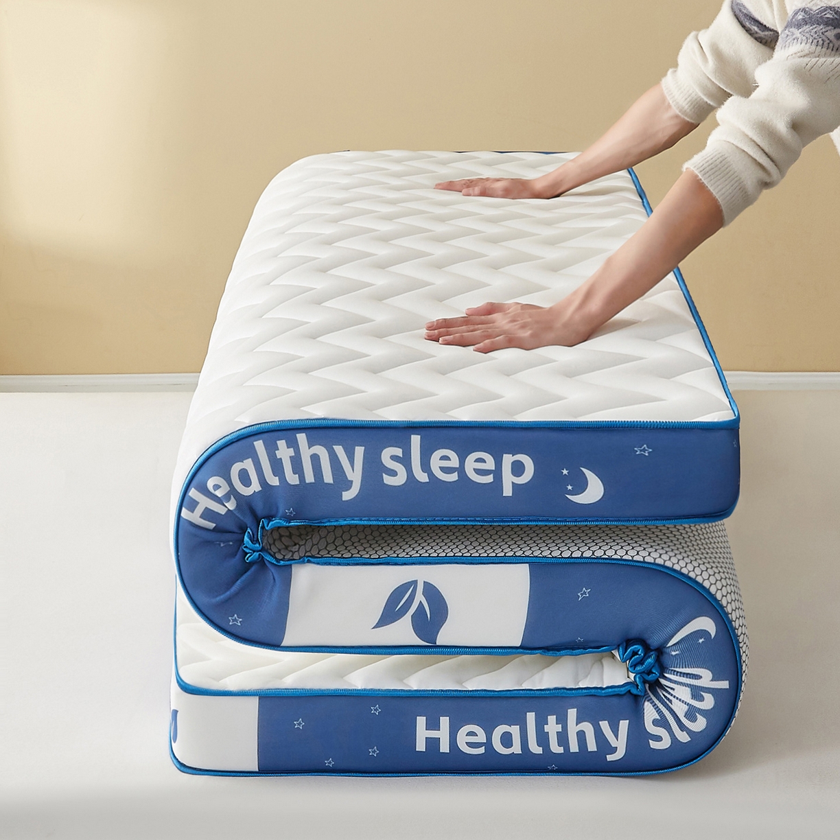 月茶家纺 2026新款立体三色波浪乳胶海绵床垫 白色9cm