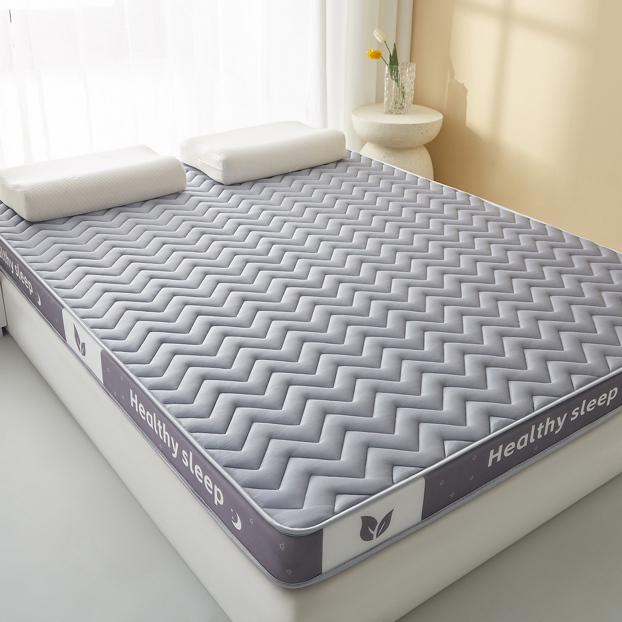 91家纺网 家纺一手货源 找家纺 月茶家纺 2026新款立体三色波浪乳胶海绵床垫 灰色6cm