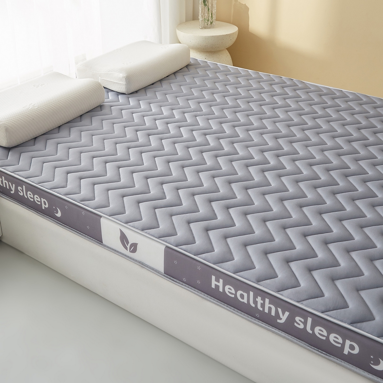 91家纺网 家纺一手货源 找家纺 月茶家纺 2026新款立体三色波浪乳胶海绵床垫 灰色9cm