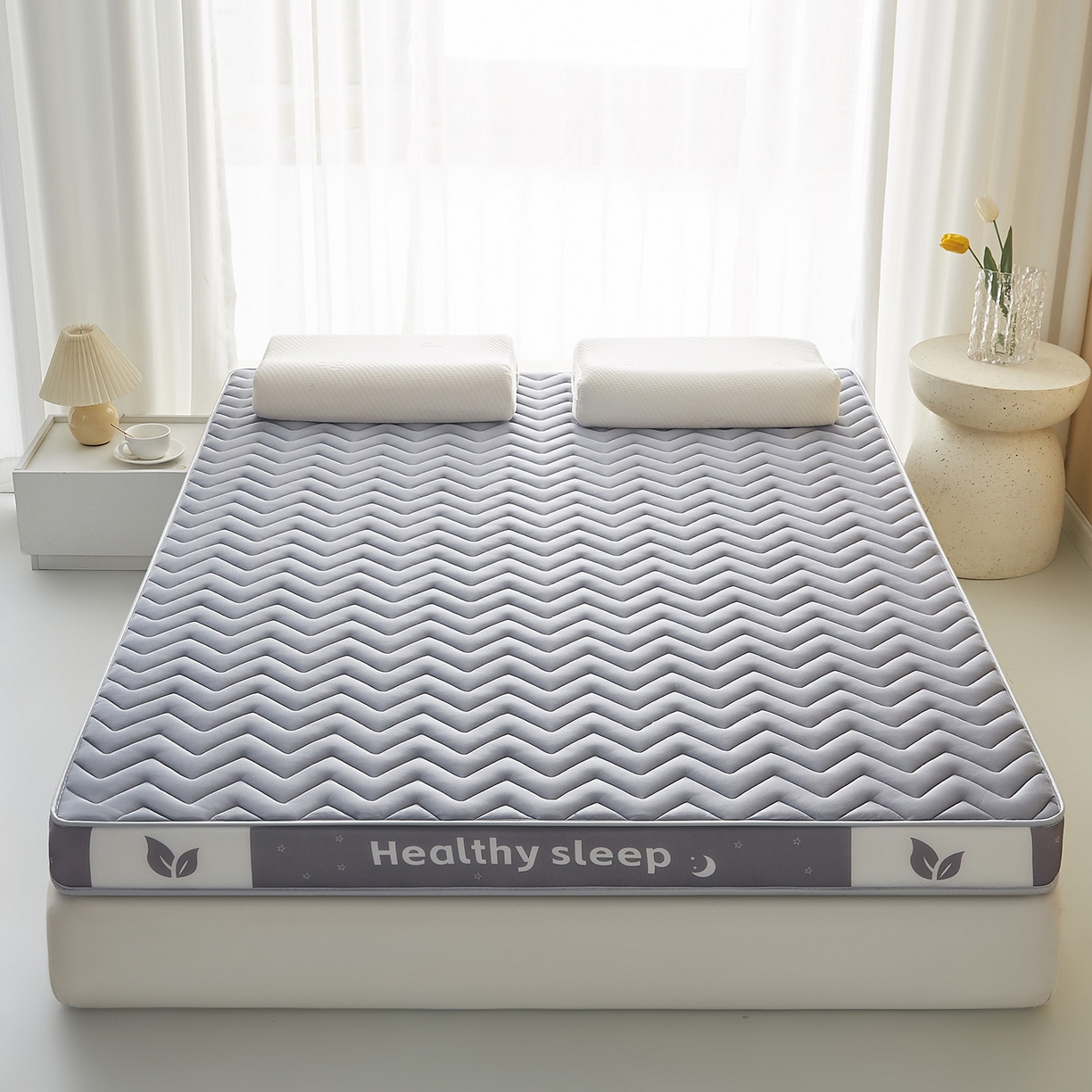 91家纺网 家纺一手货源 找家纺 月茶家纺 2026新款立体三色波浪乳胶海绵床垫 灰色6cm