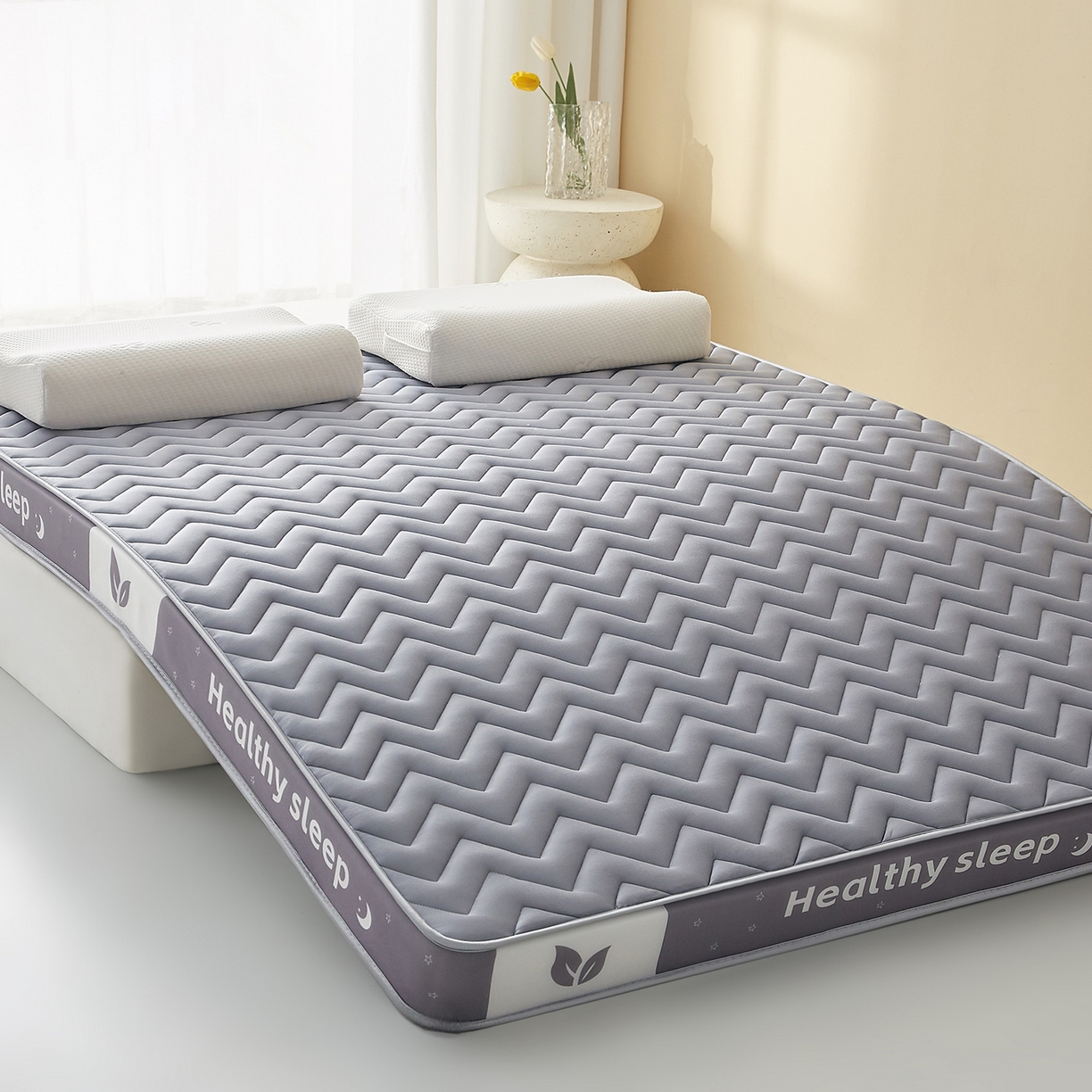 91家纺网 家纺一手货源 找家纺 月茶家纺 2026新款立体三色波浪乳胶海绵床垫 灰色6cm