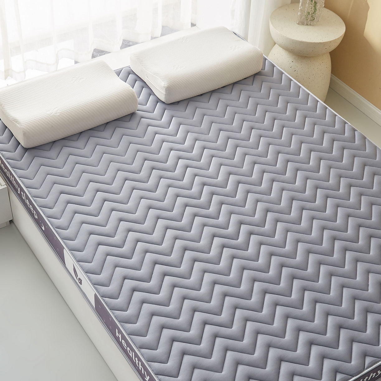 91家纺网 家纺一手货源 找家纺 月茶家纺 2026新款立体三色波浪乳胶海绵床垫 灰色6cm