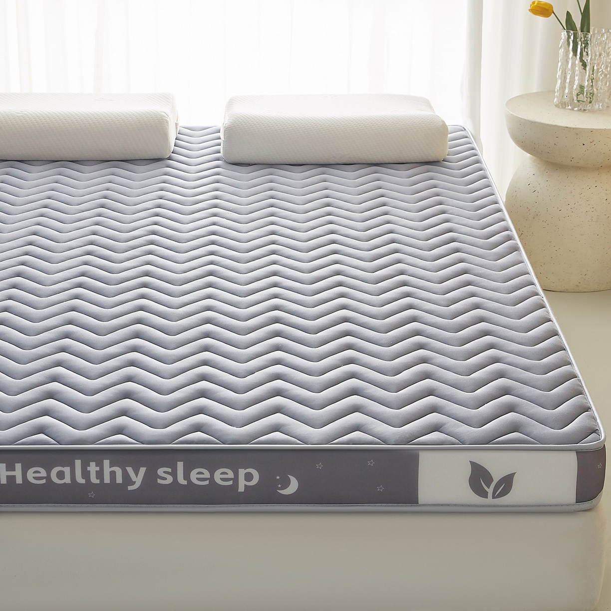 91家纺网 家纺一手货源 找家纺 月茶家纺 2026新款立体三色波浪乳胶海绵床垫 灰色6cm