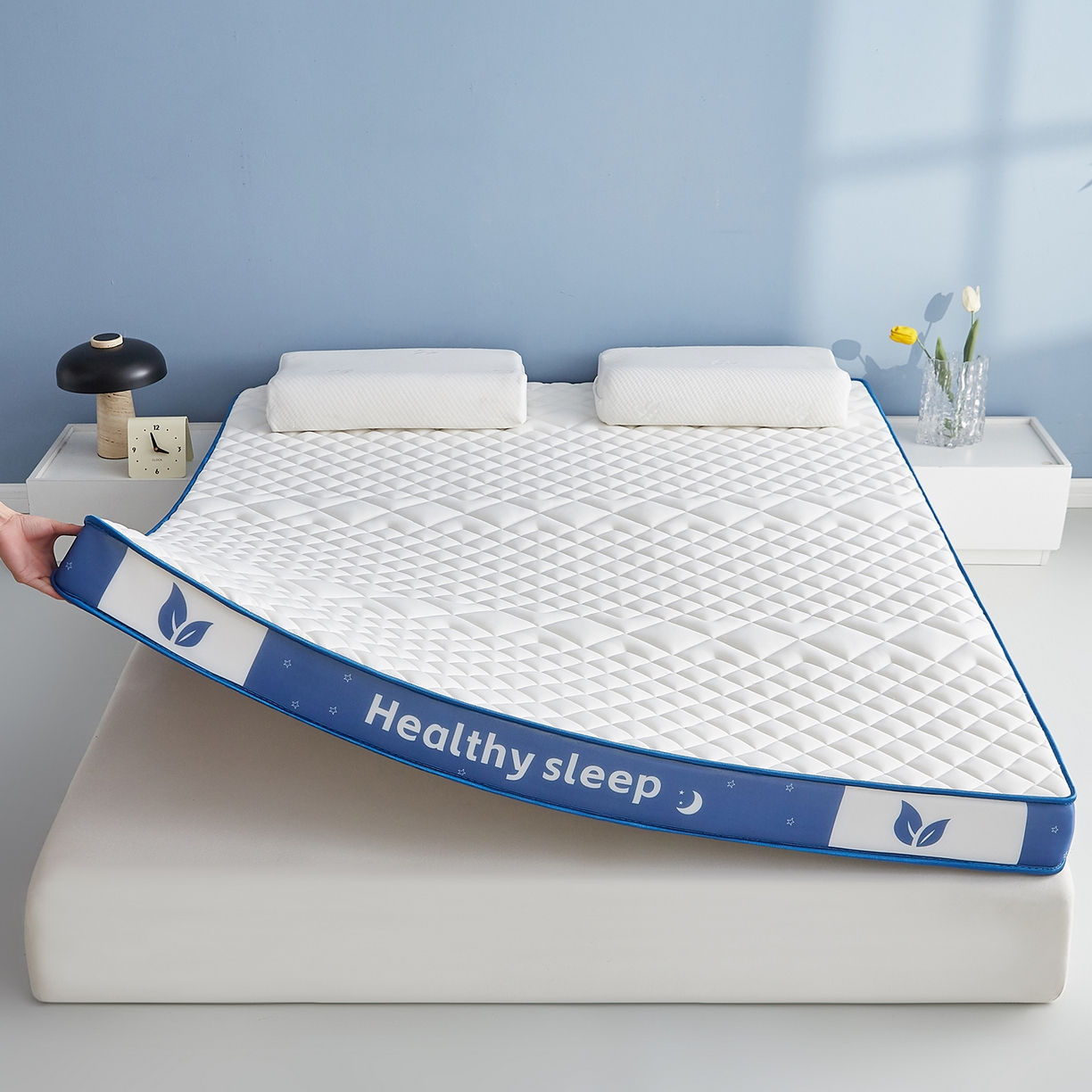 91家纺网 家纺一手货源 找家纺 （总）月茶家纺 2026新款立体三色菱格乳胶海绵床垫