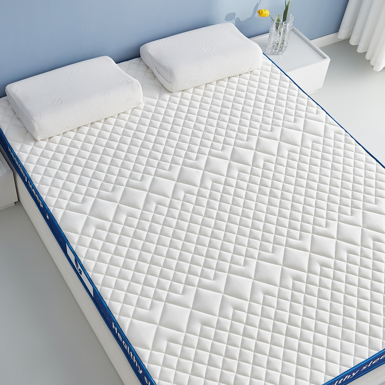 91家纺网 家纺一手货源 找家纺 （总）月茶家纺 2026新款立体三色菱格乳胶海绵床垫