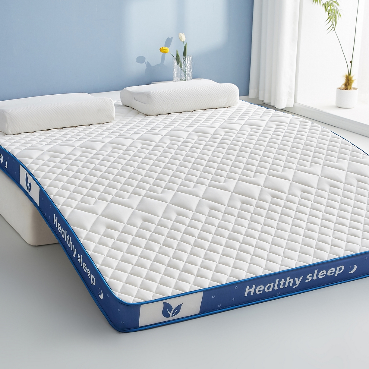 91家纺网 家纺一手货源 找家纺 （总）月茶家纺 2026新款立体三色菱格乳胶海绵床垫