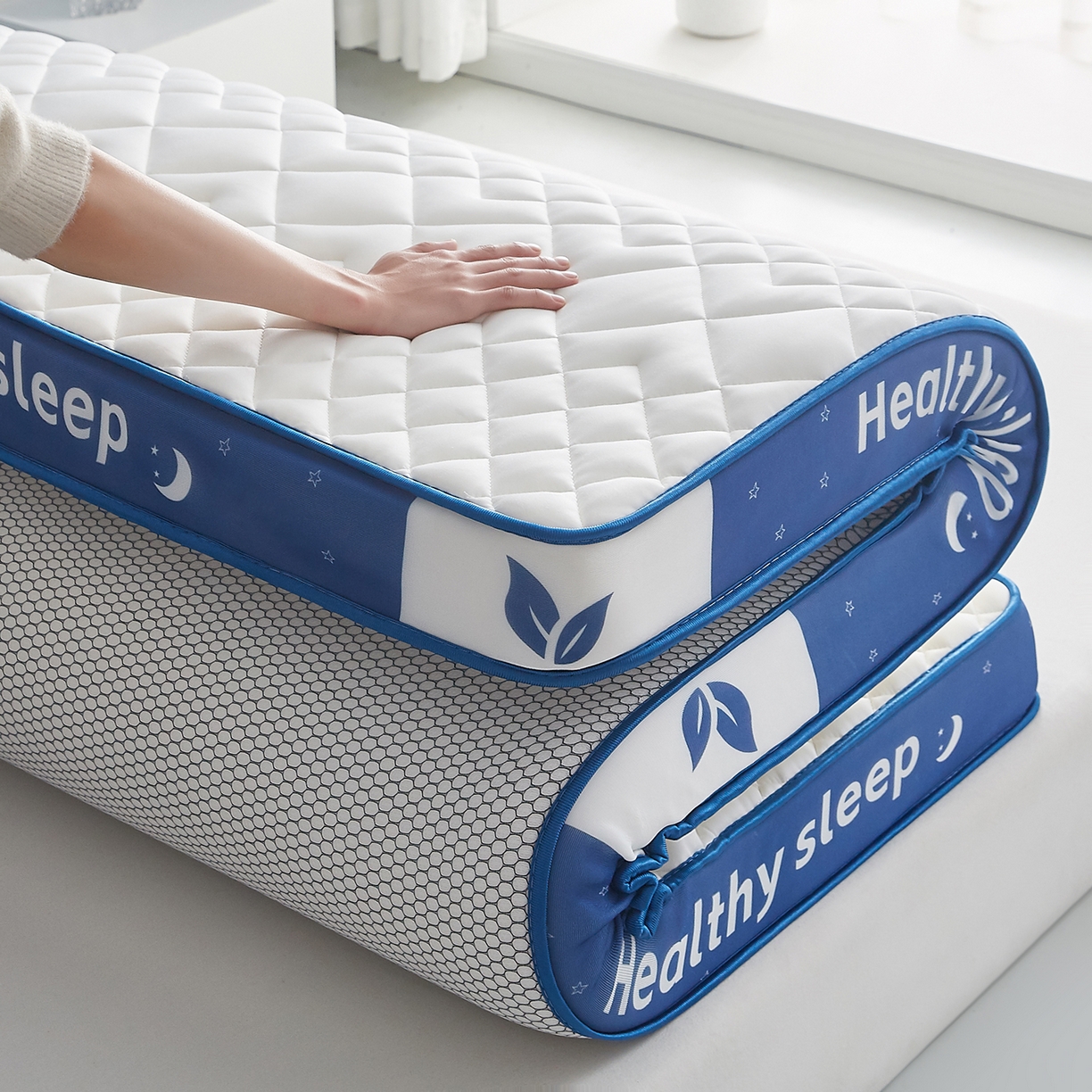 91家纺网 家纺一手货源 找家纺 （总）月茶家纺 2026新款立体三色菱格乳胶海绵床垫