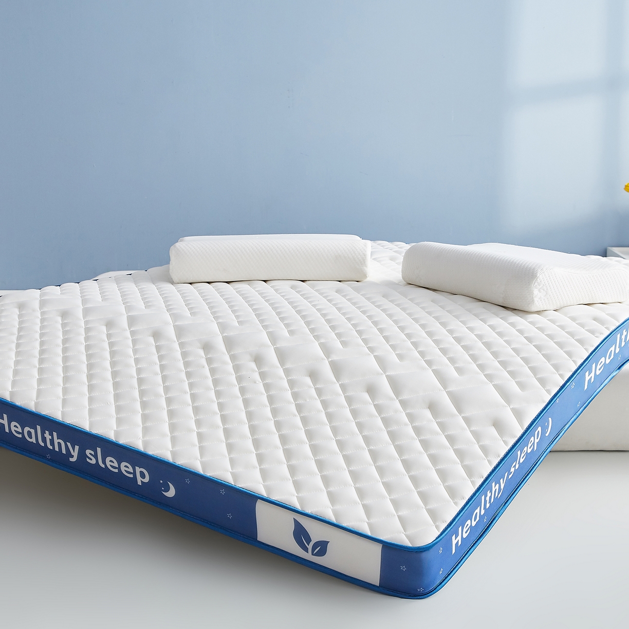 91家纺网 家纺一手货源 找家纺 月茶家纺 2026新款立体三色菱格乳胶海绵床垫 白色9cm