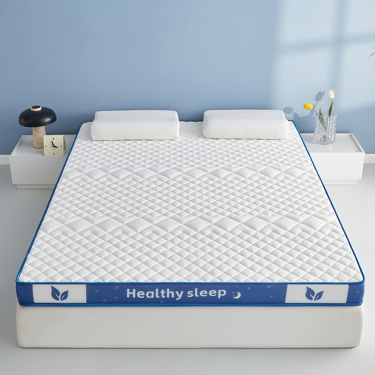 91家纺网 家纺一手货源 找家纺 月茶家纺 2026新款立体三色菱格乳胶海绵床垫 白色6cm