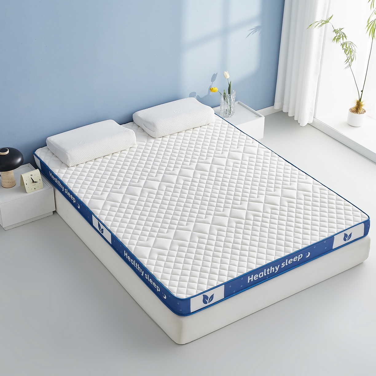 91家纺网 家纺一手货源 找家纺 月茶家纺 2026新款立体三色菱格乳胶海绵床垫 白色9cm