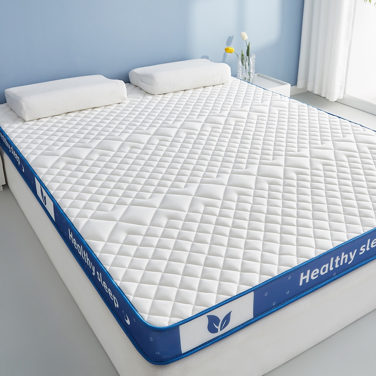 91家纺网 家纺一手货源 找家纺 月茶家纺 2026新款立体三色菱格乳胶海绵床垫 白色9cm