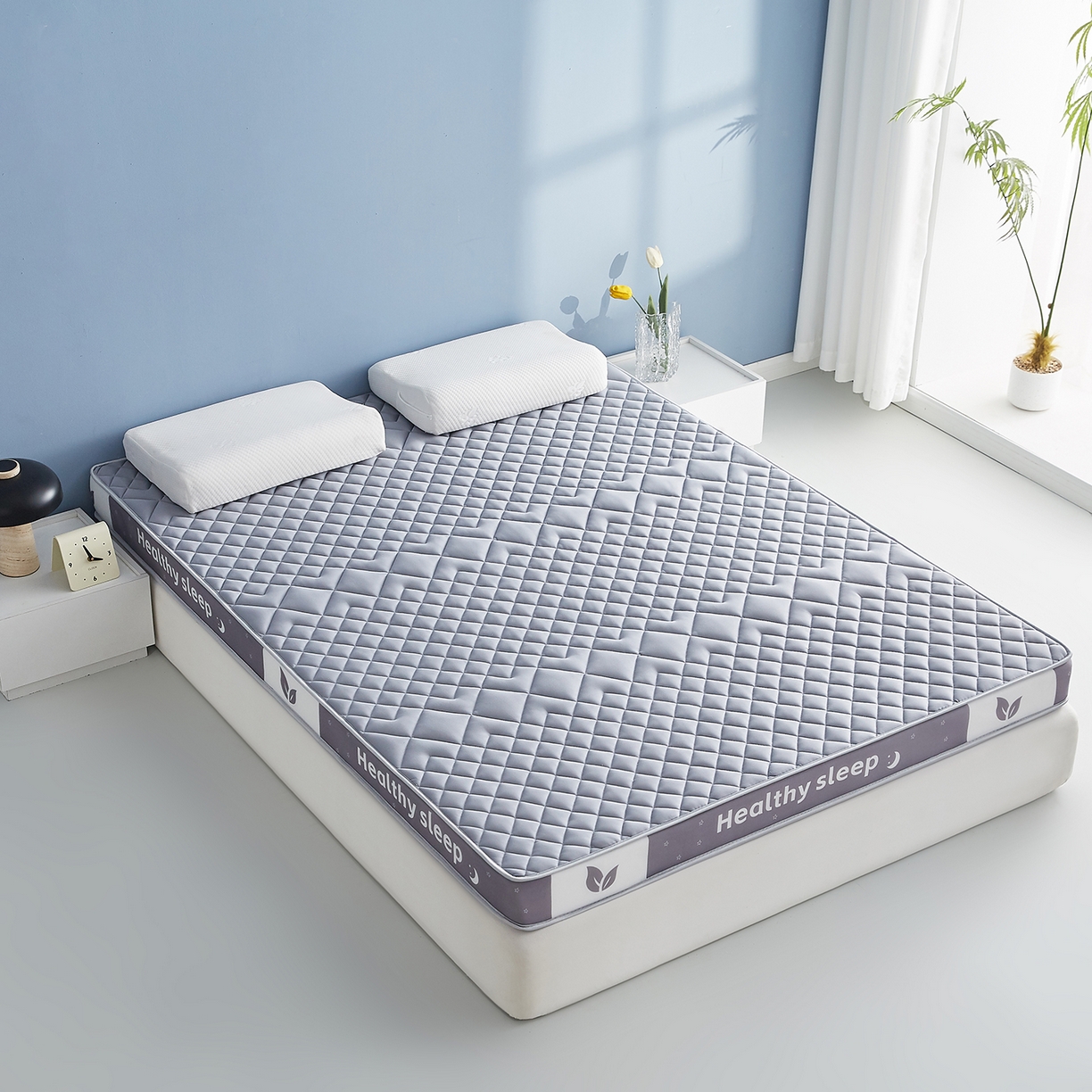 91家纺网 家纺一手货源 找家纺 月茶家纺 2026新款立体三色菱格乳胶海绵床垫 灰色9cm