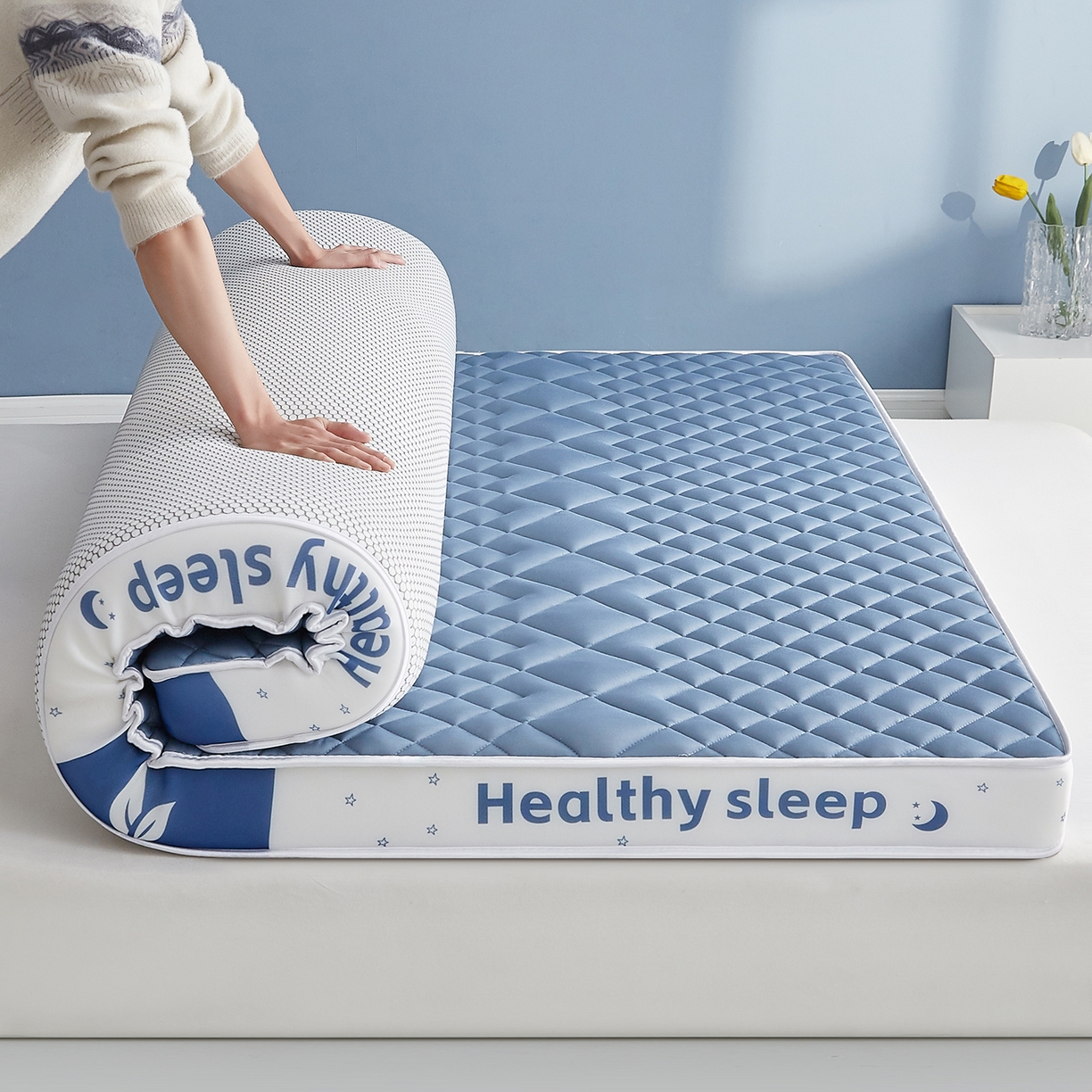 91家纺网 家纺一手货源 找家纺 （总）月茶家纺 2026新款立体三色菱格乳胶海绵床垫