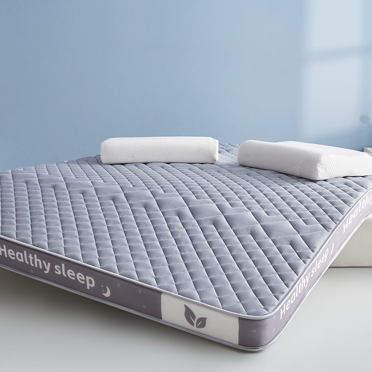 91家纺网 家纺一手货源 找家纺 月茶家纺 2026新款立体三色菱格乳胶海绵床垫 灰色6cm